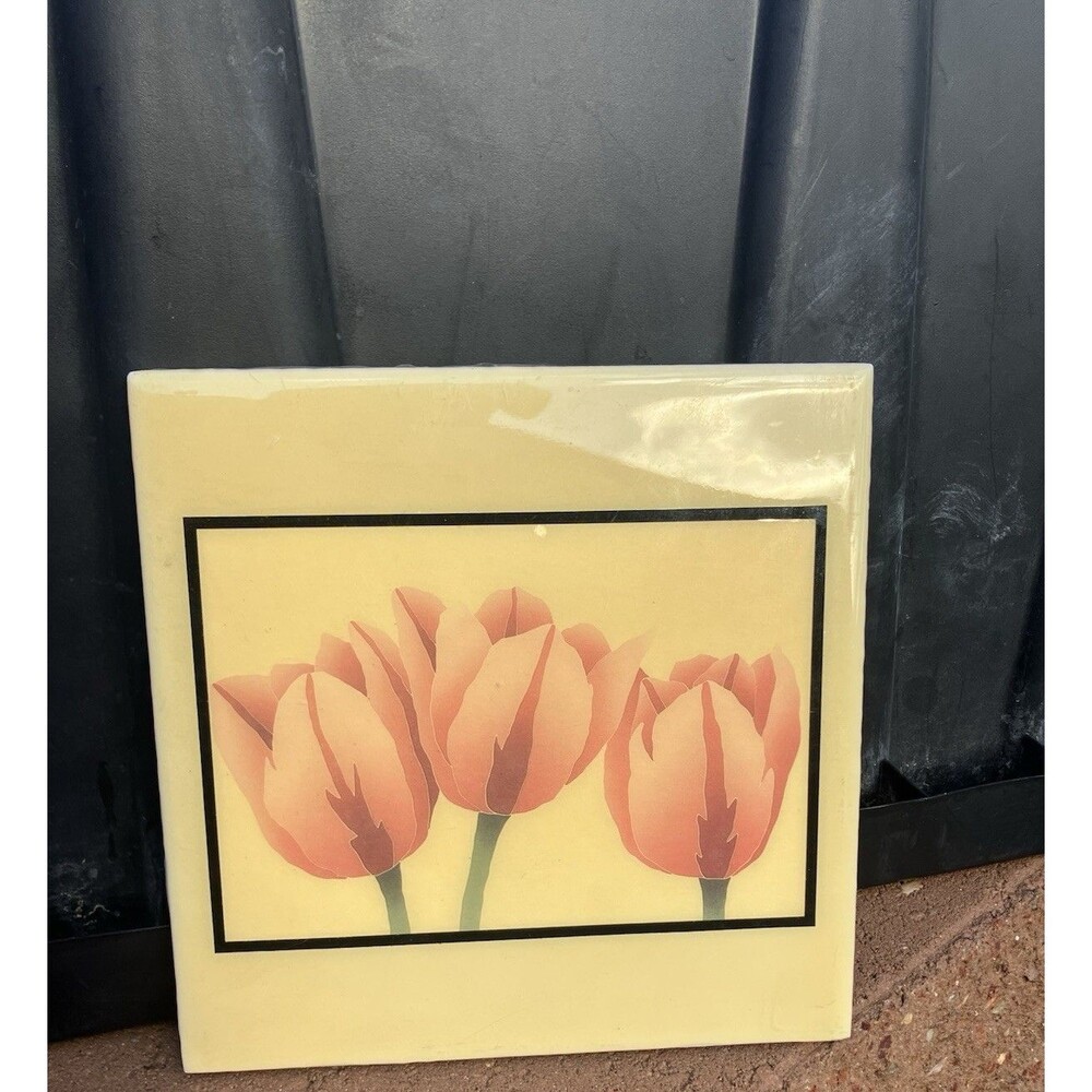 VTG Carole Hoffnagle Texas Tulips Ceramic Art Tile A.R.T. Co Albuquerque NM 8”